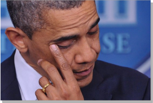 The President wipes a tear from his eye as he thinks about the epic failure of Obamacare.  