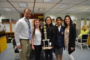 FBLA chapter officers with Ms. Anzalone and Mr. Taylor. (And that 5th place trophy.)